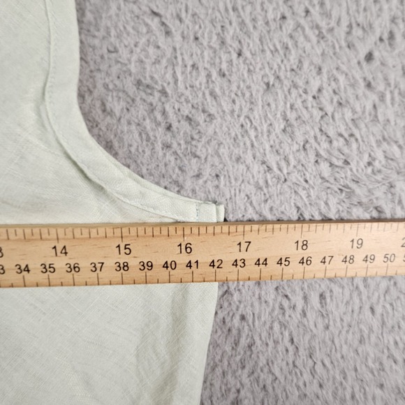 Flax Linen Tank Top Womens P XS Green Ruffle Collar Preppy Casual Classic Beachy - Picture 10 of 11